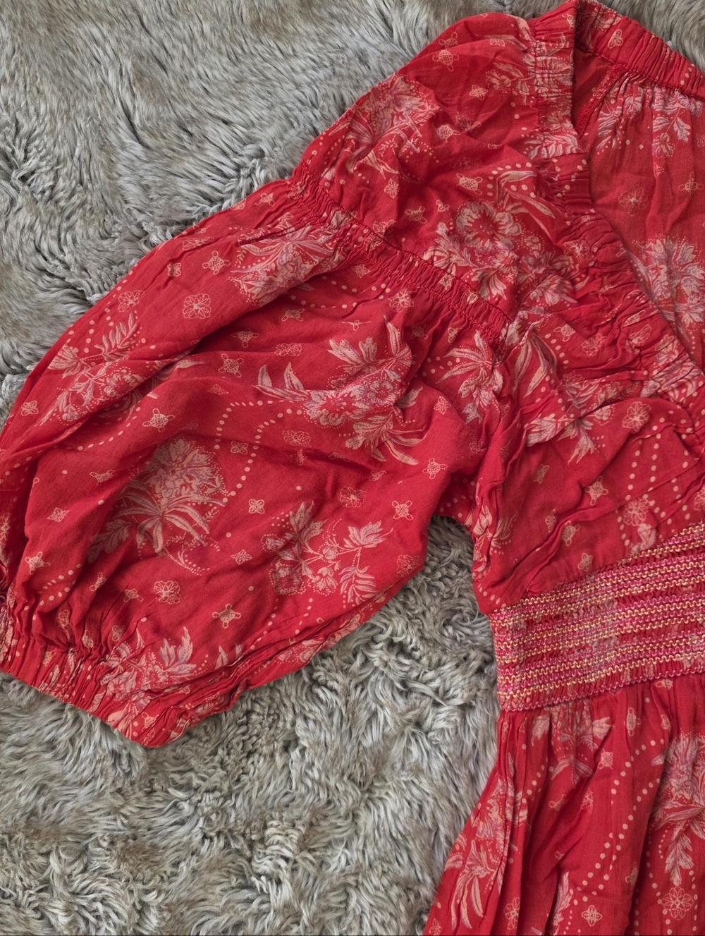 Free People Golden Hour Maxi Dress Red Motif Floral Half Sleeve V-neck Women's - Picture 6 of 14